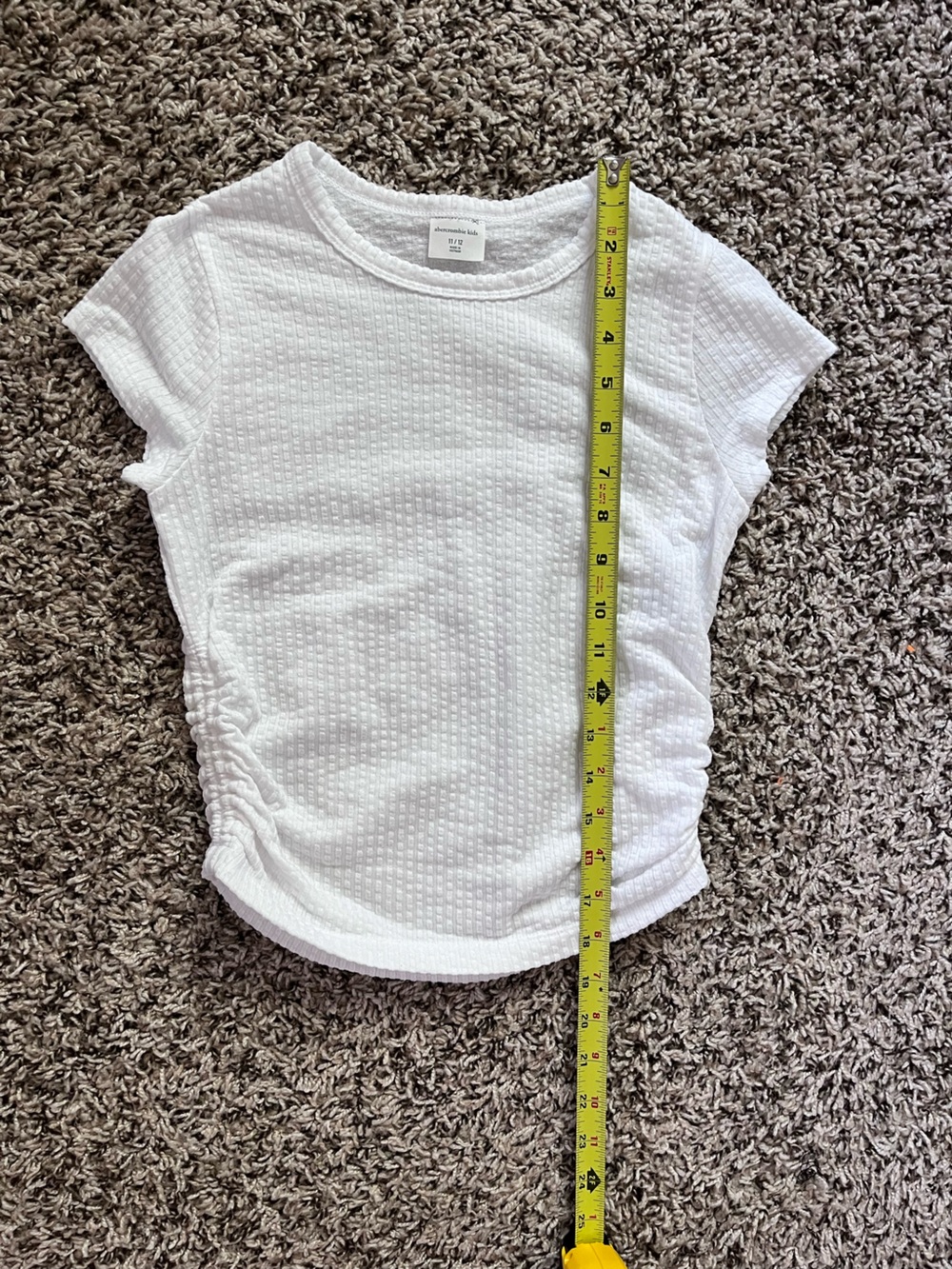 Abercrombie Kids Girls White Textured Ruched Side Short Sleeve Top Size 11/12 - Picture 5 of 5